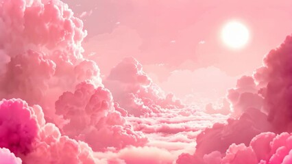 A sky painted in pink hues, scattered with numerous fluffy clouds, creating a dreamy atmosphere, A dreamy pink sky with fluffy clouds