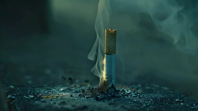 A cigarette releasing smoke into the air, A faint aroma of tobacco lingering in the air around the half-burnt cigarette