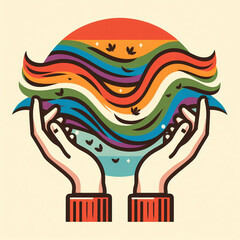 Fototapeta premium Hands with a rainbow scarf.