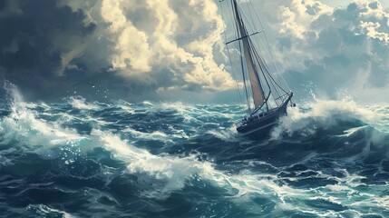 Obraz premium Boat Navigating Turbulent Waters Symbolizing Resilience During Challenges
