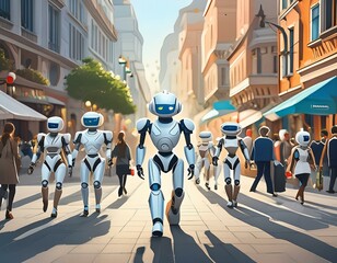 Robots walking on the street