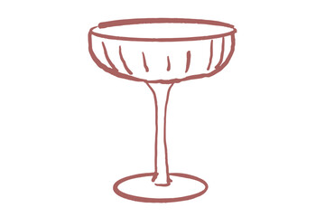 Hand drawn illustration of cocktail glass. Simple line art design for print. Naive art style. Concept for alcohol drinks and party time. 