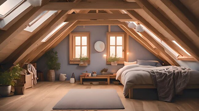 Attic Bedroom With Bed and Windows