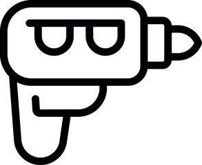 Simple black and white line art illustration of a power drill, ideal for toolrelated designs
