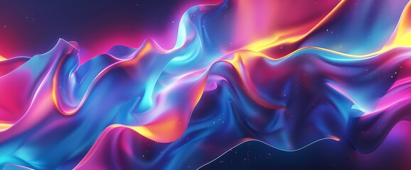 Obraz premium A mesmerizing abstract backdrop with smooth, undulating shapes in vibrant neon hues, pulsating with energy and vitality.