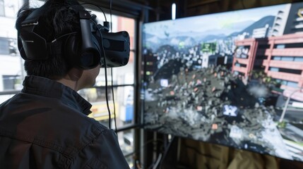 A virtual reality earthquake simulation encourages emergency crews to think quickly and adapt to rapidly changing situations.