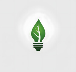 Logo, green lightbulb with leaf in the middle, white background, vector graphic design, simple, minimalistic style, modern logo, green and creme color palette. Generated AI.
