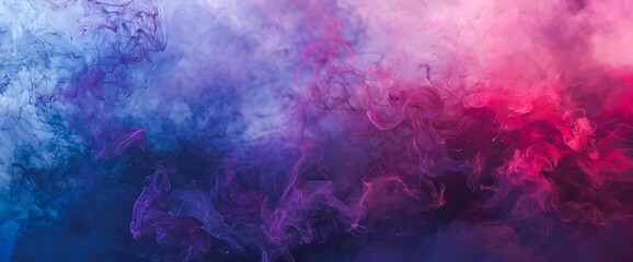 A dramatic clash of swirling red and purple fog against a backdrop of vivid blue, creating a surreal and captivating tableau.