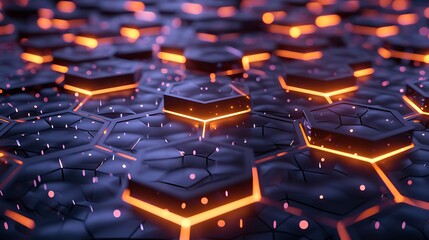Obraz premium A digital hexagon abstract background resembling a digital honeycomb, with each hexagonal cell pulsing with energy.