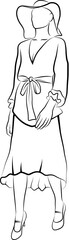 Sketch of Walking Women In  Dress And Hat. Vector illustration 