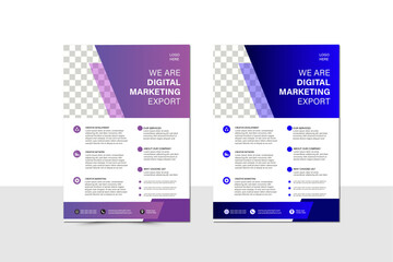 a bundle of 2 templates of a4 flyer. Corporate business flyer template design set with blue, pink, black and white color. It is marketing, business proposal, cover page, and modern template.
