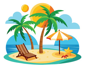 Beach with palm trees and umbrella