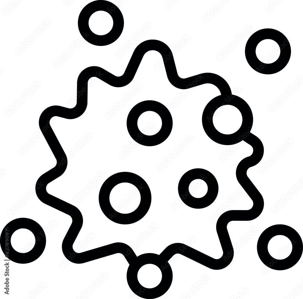 Wall mural Stylized vector representation of a bacterial cell surrounded by smaller particles in a simple black and white design - Wall murals