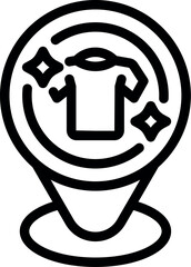 Black and white icon representing laundry service with a tshirt and cleanliness sparkles, ideal for logos