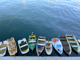Sail Boats Anchored Around the Old Fisherman's Wharf in a Sunny and Peaceful Afternoon. Calm and...