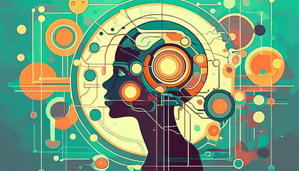 Obraz premium Digital Nexus: Abstract Fusion of Mind and Machine