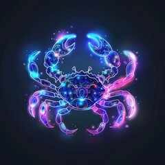 Cancer zodiac symbol with neon colors 