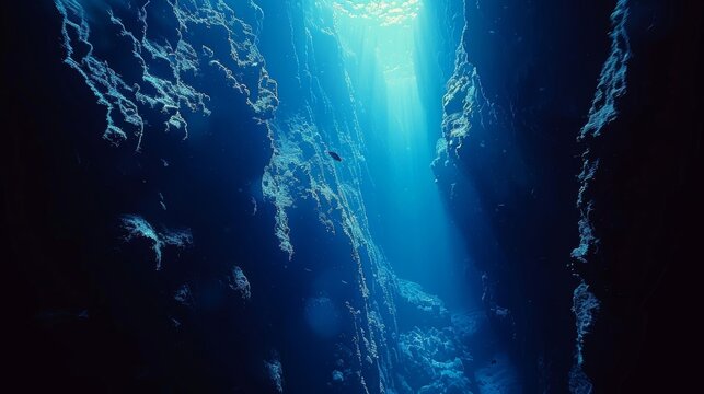 A deep and mysterious ocean abyss inhabited by luminescent creatures adapted to survive in the depths.