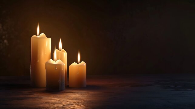 burning memorial candles on the dark background : Generative AI