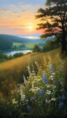 Landschaft Abendliche Ruhe. Hintergrund für das Design 3.