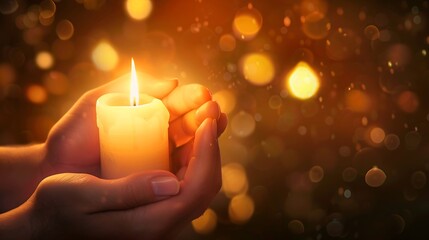 Bright Burning Candle in the Human Hands Remembrance and Memorial Day Background : Generative AI