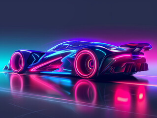 Futuristic modern wave synth wave car. modern sport car with neon backlight contours. 

