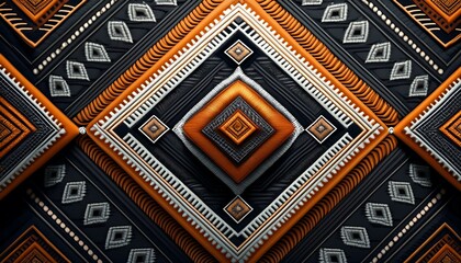 Contrasting Black White and Orange Balochi Embroidery