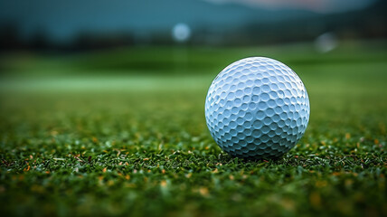 Obraz premium A white golf ball rests on the green fairway grass