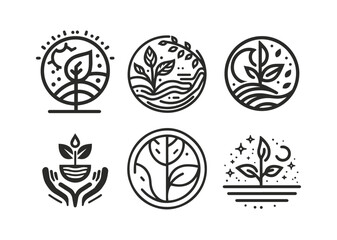 Set of nature ecology agricurtular logo symbol elements