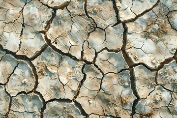 Close-up of cracked dry soil texture. Natural disaster and drought concept. Global warming and climat change. Design for banner, background