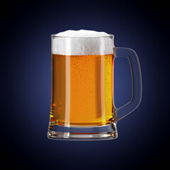 Beer mug on accent gradient background. Bar theme. Alcoholic drink. 3d rendering.