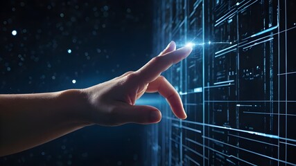 A woman's hand contacting The digital transformation concept for the next generation of technology, the metaverse universe.