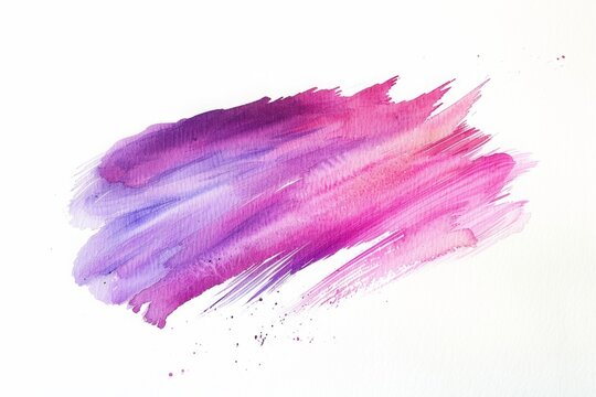Abstract purple and pink watercolor brush strokes on white background. Watercolor painting for design and print. Design for poster, wallpaper, banner. Top view. Generative AI