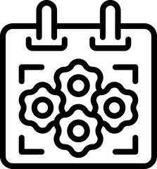 Simple black and white line art icon depicting a calendar with floral designs