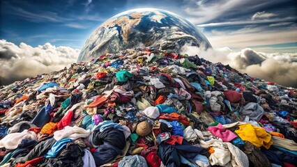 Pile of discarded clothes creating pollution on Earth