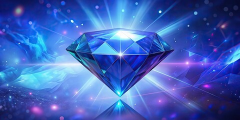 Blue shiny diamond stone abstract background with a glowing effect