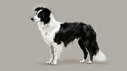 Fototapeta premium Border collie standing alone on a gray backdrop
