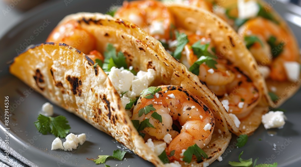 Wall mural Three Tacos With Shrimp and Cheese on a Plate - Wall murals