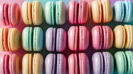 pastel colored macarons in cute funny with cartoon kawaii style