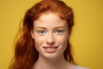 Naklejka premium Young pretty Redhead girl over colorful background