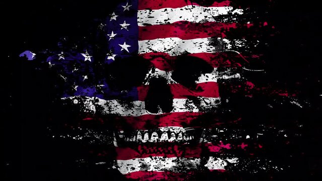 Waving USA flag on grunge skull texture