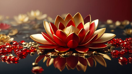 Beautiful lotus flower gold and red luxury