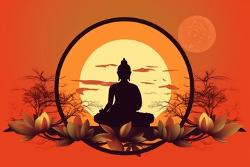 Illustration of Buddha meditating for Vesak Day Greeting card , Vesak Day Background Wallpaper	
