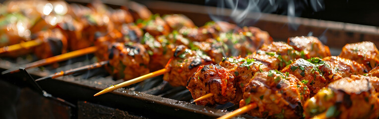 kebab on a grill homemade recipe for Eid festival flavorful smokey and dark background