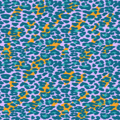 Trendy Leopard or cheetah skin seamless pattern, animal fur background, vector wild animal background in neon colors. Fabric design, wrapping paper, textile.