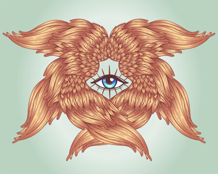 Sirin, Alkonost, Gamayun mythological creature of Russian legends. Angel girl with wings. Isolated hand drawn vector illustration. Trendy Vintage style element. Spirituality, occultism, alchemy, magic