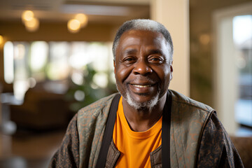 Obraz premium Happy African American senior at nursing home looking at camera. 