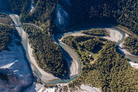 Rhine Gorge between Ilanz and Bonaduz in Switzerland from above, also known as the Swiss Grand Canyon