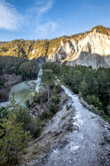 Rhine Gorge between Ilanz and Bonaduz in Switzerland, also known as the Swiss Grand Canyon