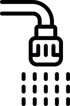 recommend clip art: Black and white line art icon of a modern shower head with water droplets